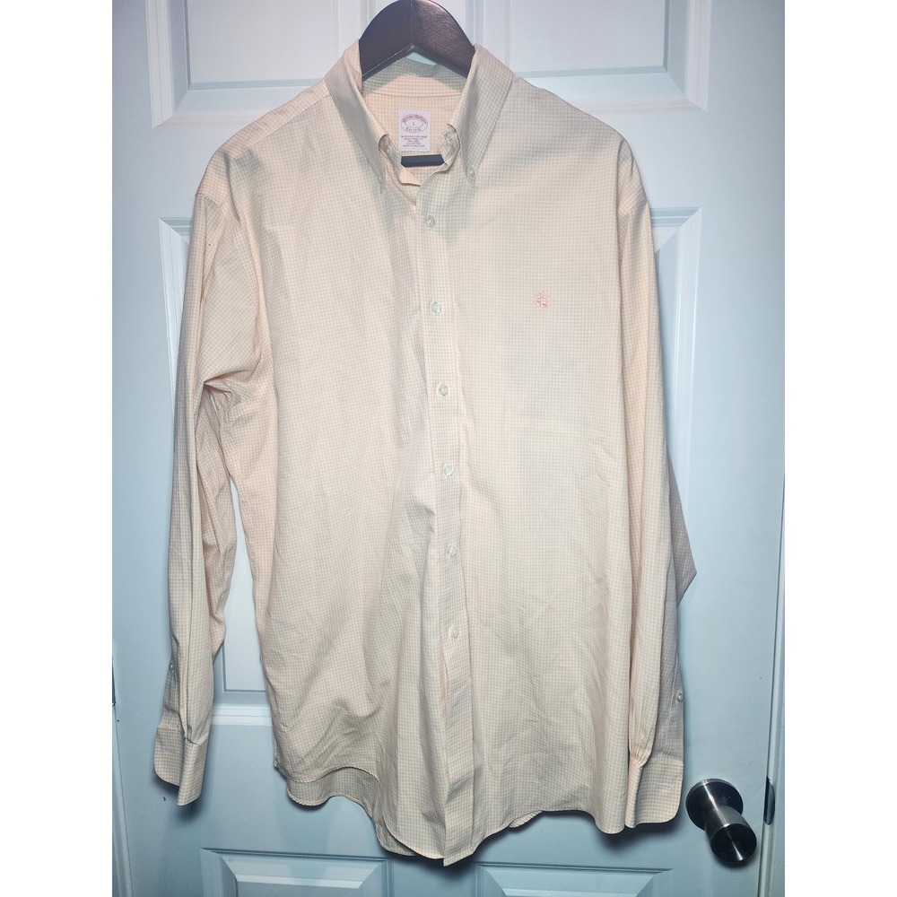 Brooks Brothers Traditional Fit Non-Iron Gingham Button Down Shirt Orange Large